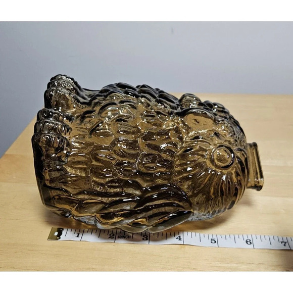 Vintage Wise Old Owl Glass Bank Smokey Gray 6 Inches - Picture 4 of 7